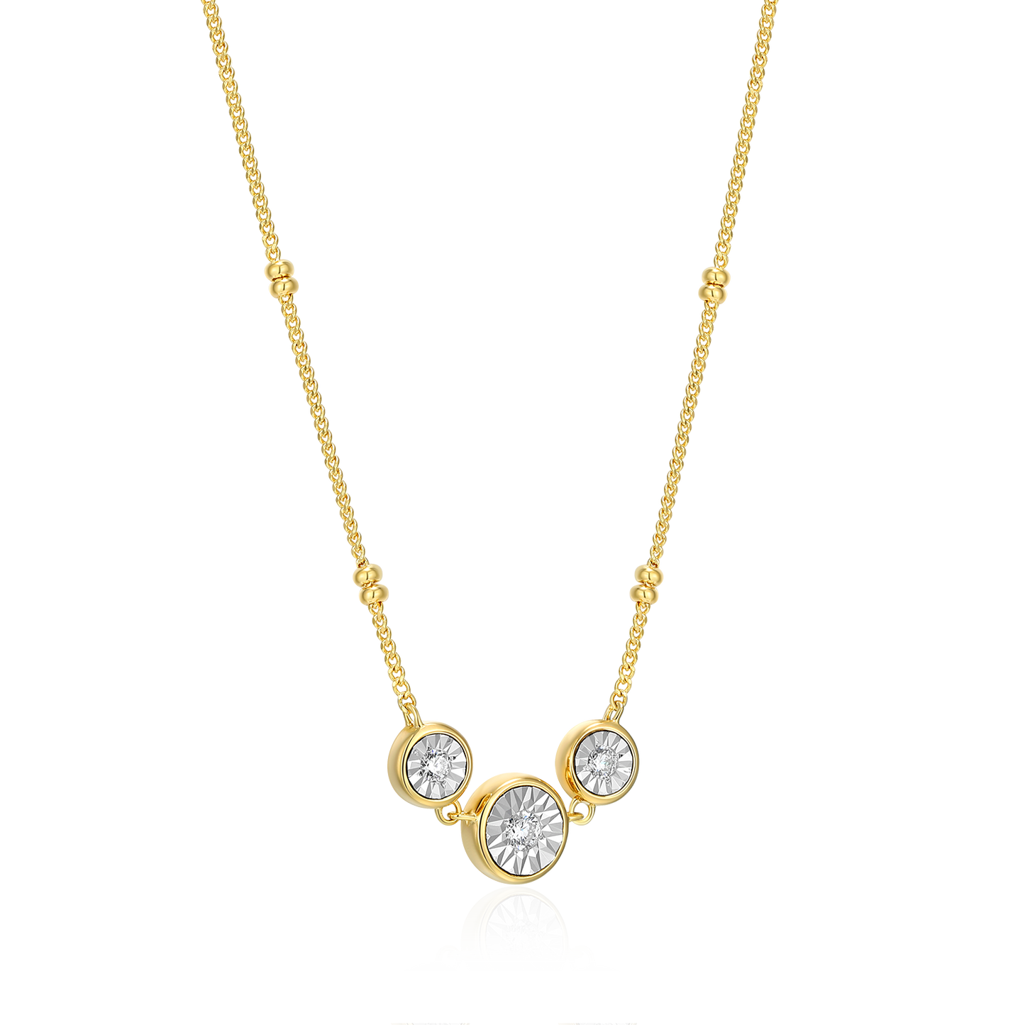 Trio Bezel-Set Lab-Created Diamond Beaded Bolo Necklace in 14K Yellow Gold-Plated Sterling Silver | M by Monte Luna