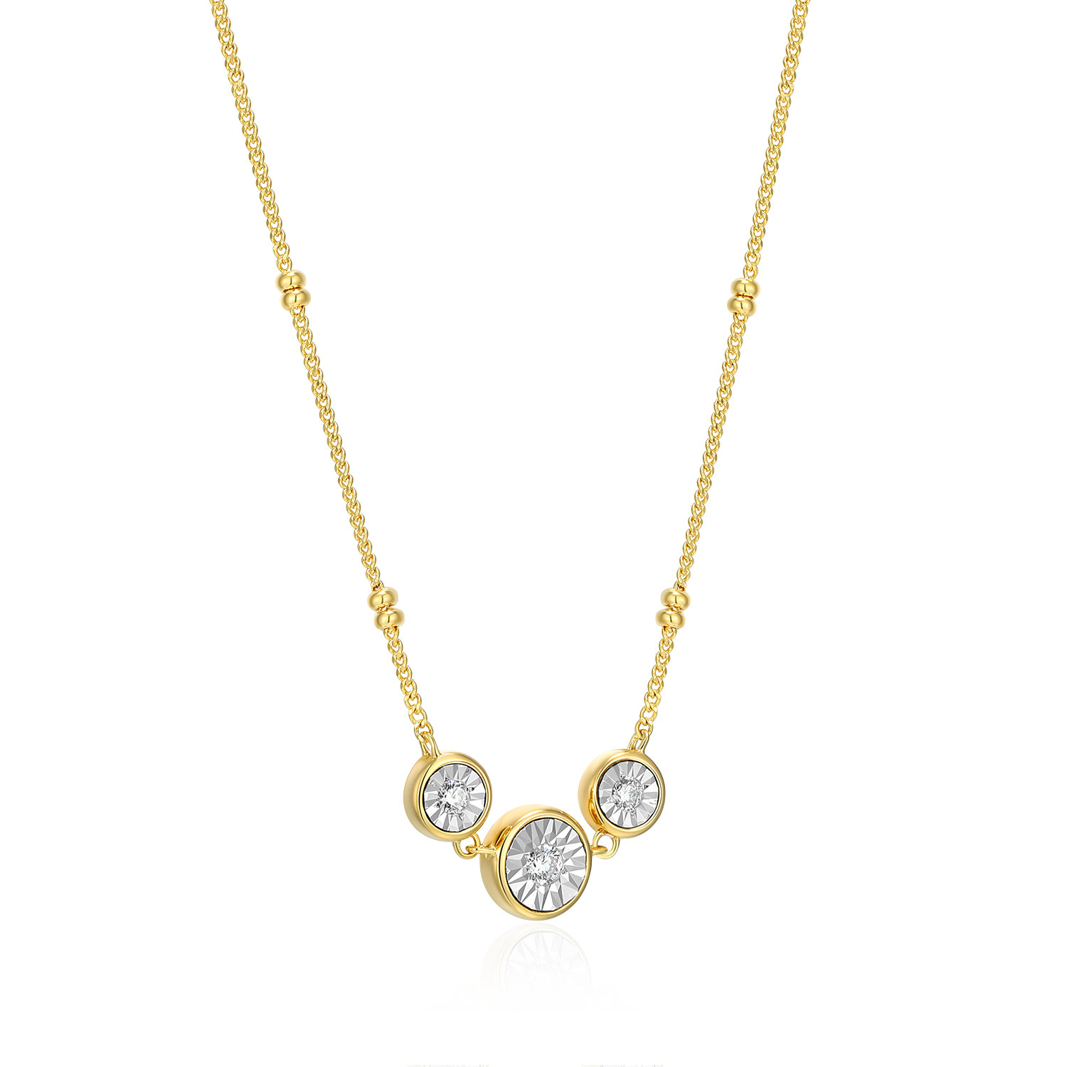Trio Bezel-Set Lab-Created Diamond Beaded Bolo Necklace in 14K Yellow Gold-Plated Sterling Silver | M by Monte Luna