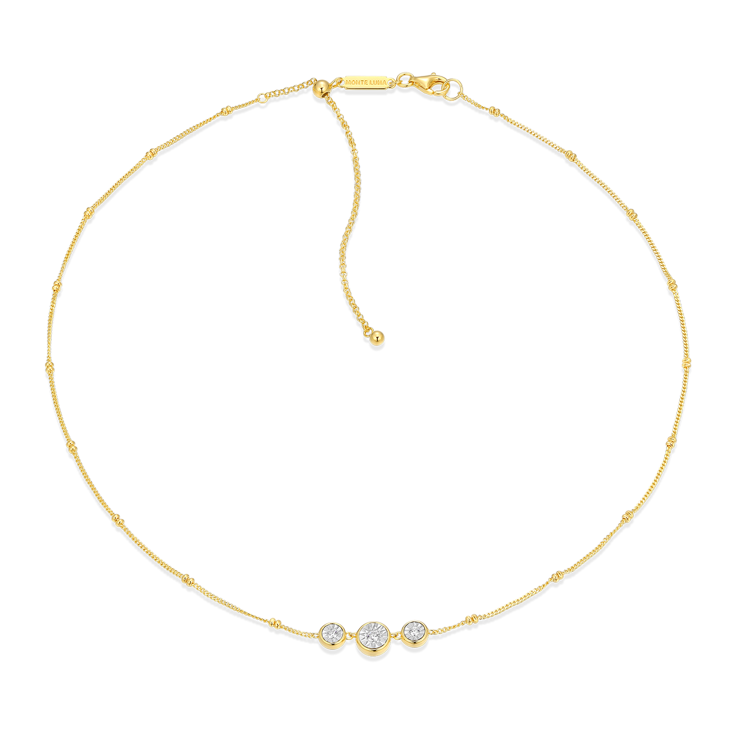 Trio Bezel-Set Lab-Created Diamond Beaded Bolo Necklace in 14K Yellow Gold-Plated Sterling Silver | M by Monte Luna