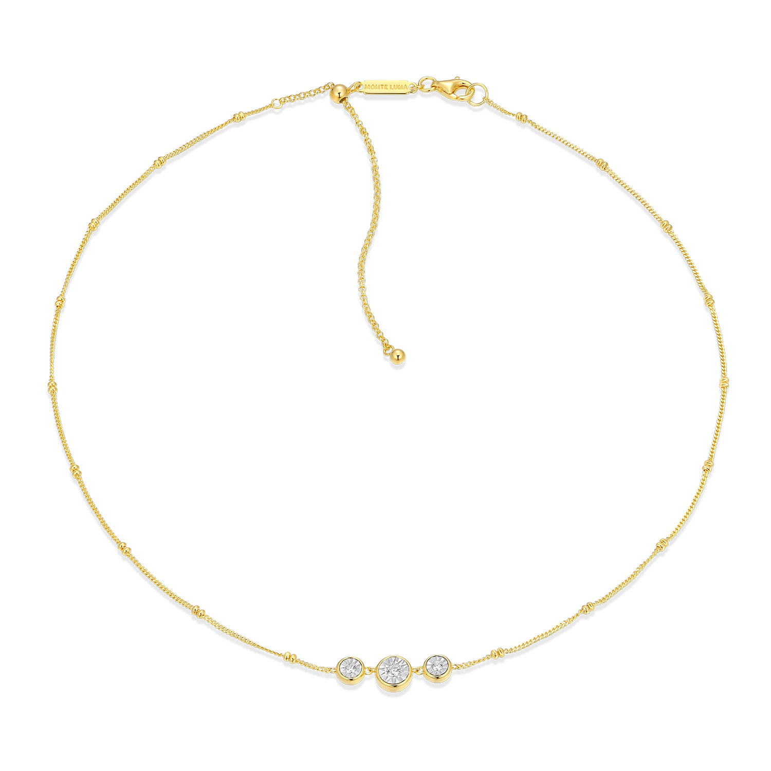 Trio Bezel-Set Lab-Created Diamond Beaded Bolo Necklace in 14K Yellow Gold-Plated Sterling Silver | M by Monte Luna