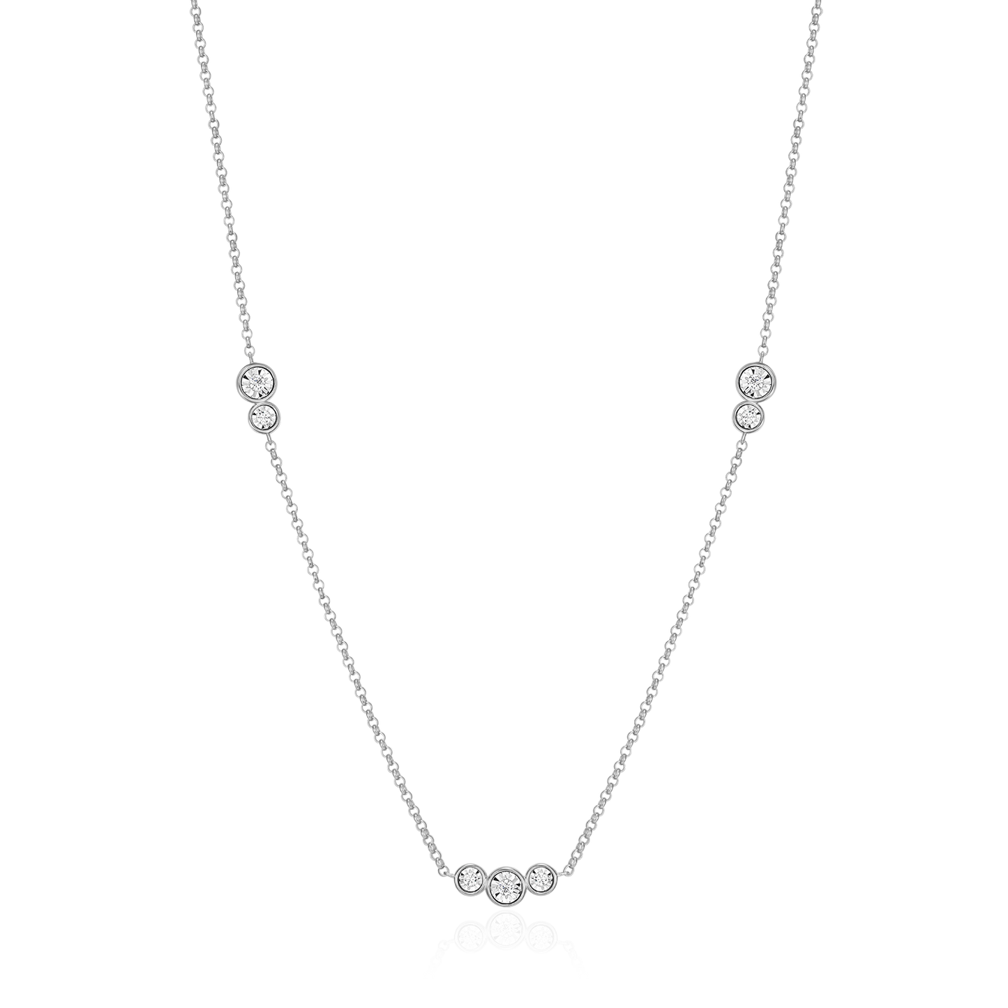 Trio Bezel-Set Lab-Created Diamond Station Bolo Necklace in Rhodium-Plated Sterling Silver | M by Monte Luna