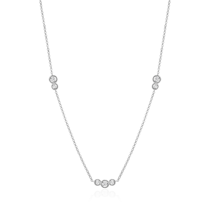 Trio Bezel-Set Lab-Created Diamond Station Bolo Necklace in Rhodium-Plated Sterling Silver | M by Monte Luna
