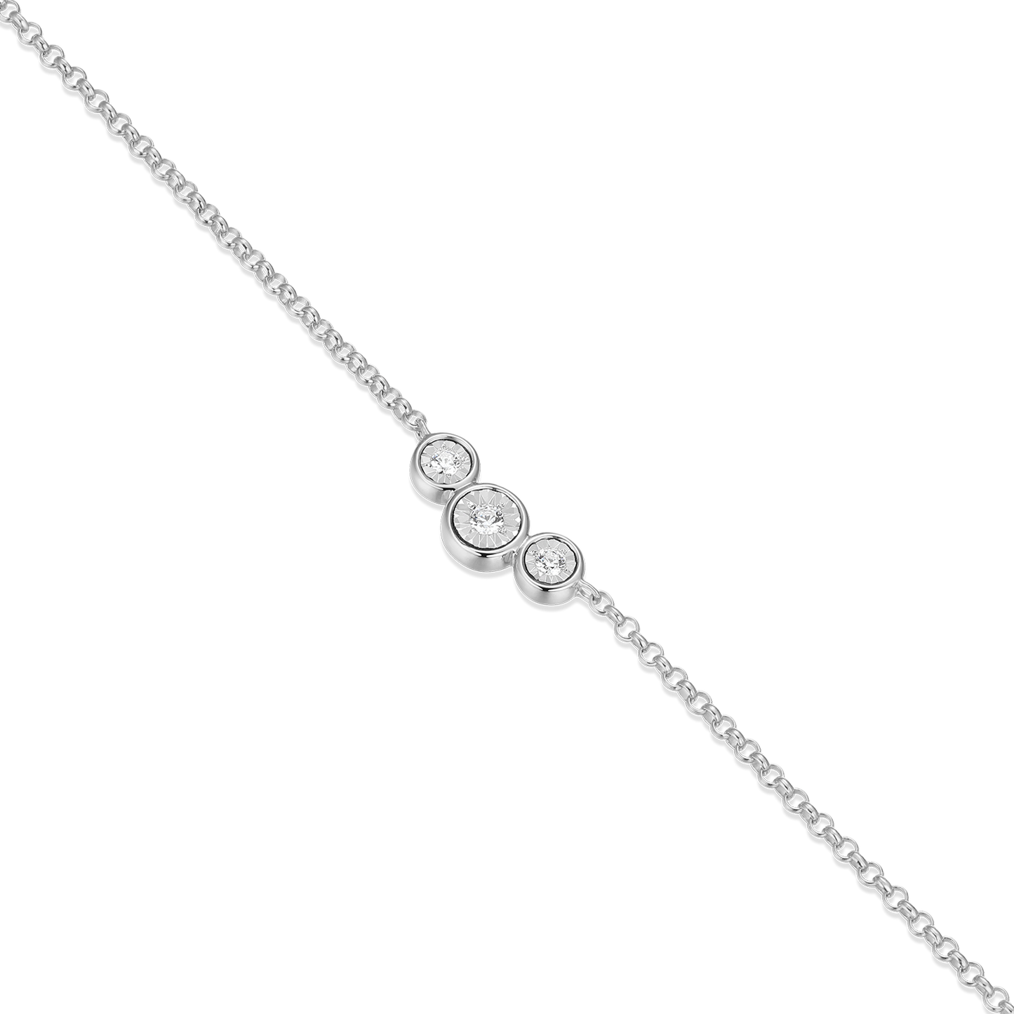 Trio Bezel-Set Lab-Created Diamond Station Bolo Necklace in Rhodium-Plated Sterling Silver | M by Monte Luna