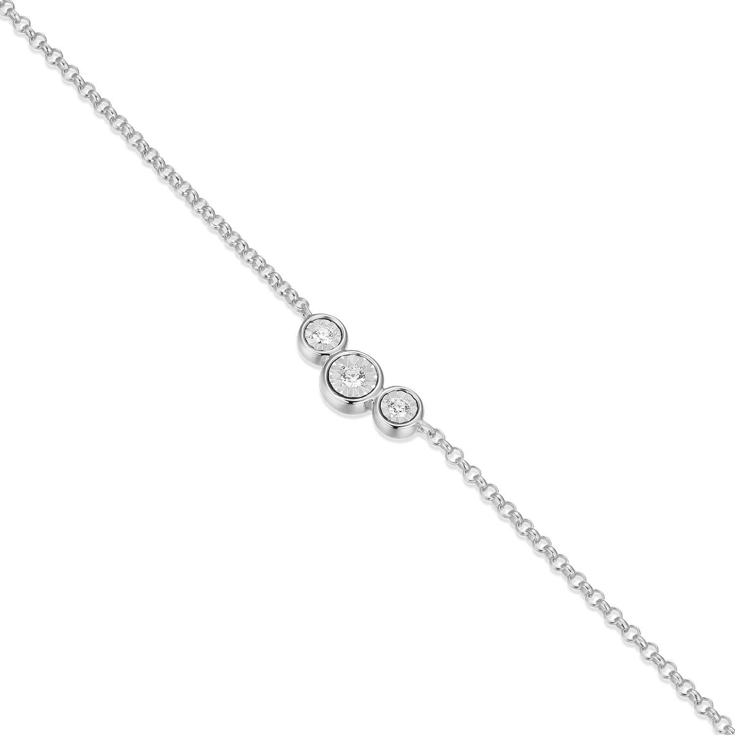 Trio Bezel-Set Lab-Created Diamond Station Bolo Necklace in Rhodium-Plated Sterling Silver | M by Monte Luna
