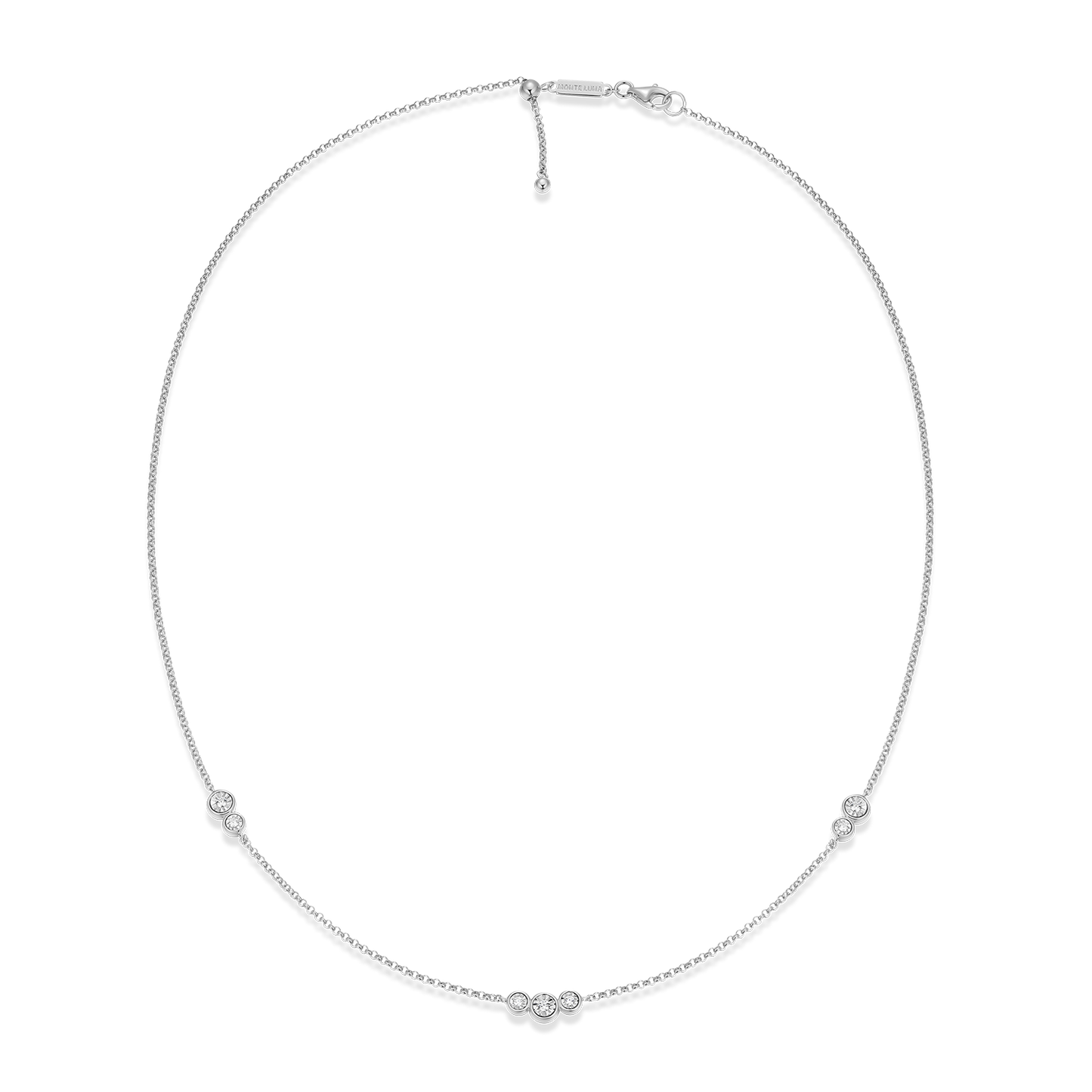 Trio Bezel-Set Lab-Created Diamond Station Bolo Necklace in Rhodium-Plated Sterling Silver | M by Monte Luna