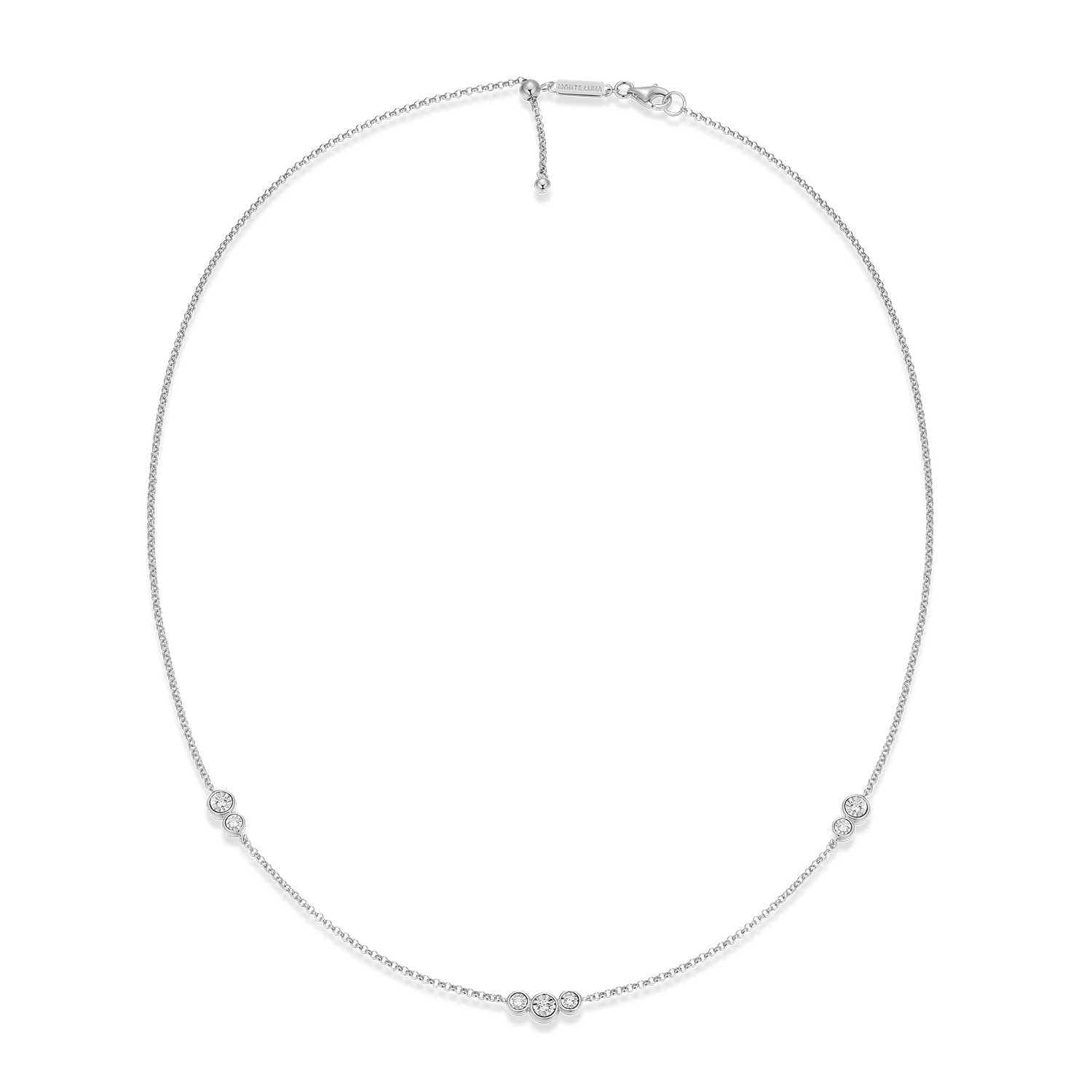 Trio Bezel-Set Lab-Created Diamond Station Bolo Necklace in Rhodium-Plated Sterling Silver | M by Monte Luna