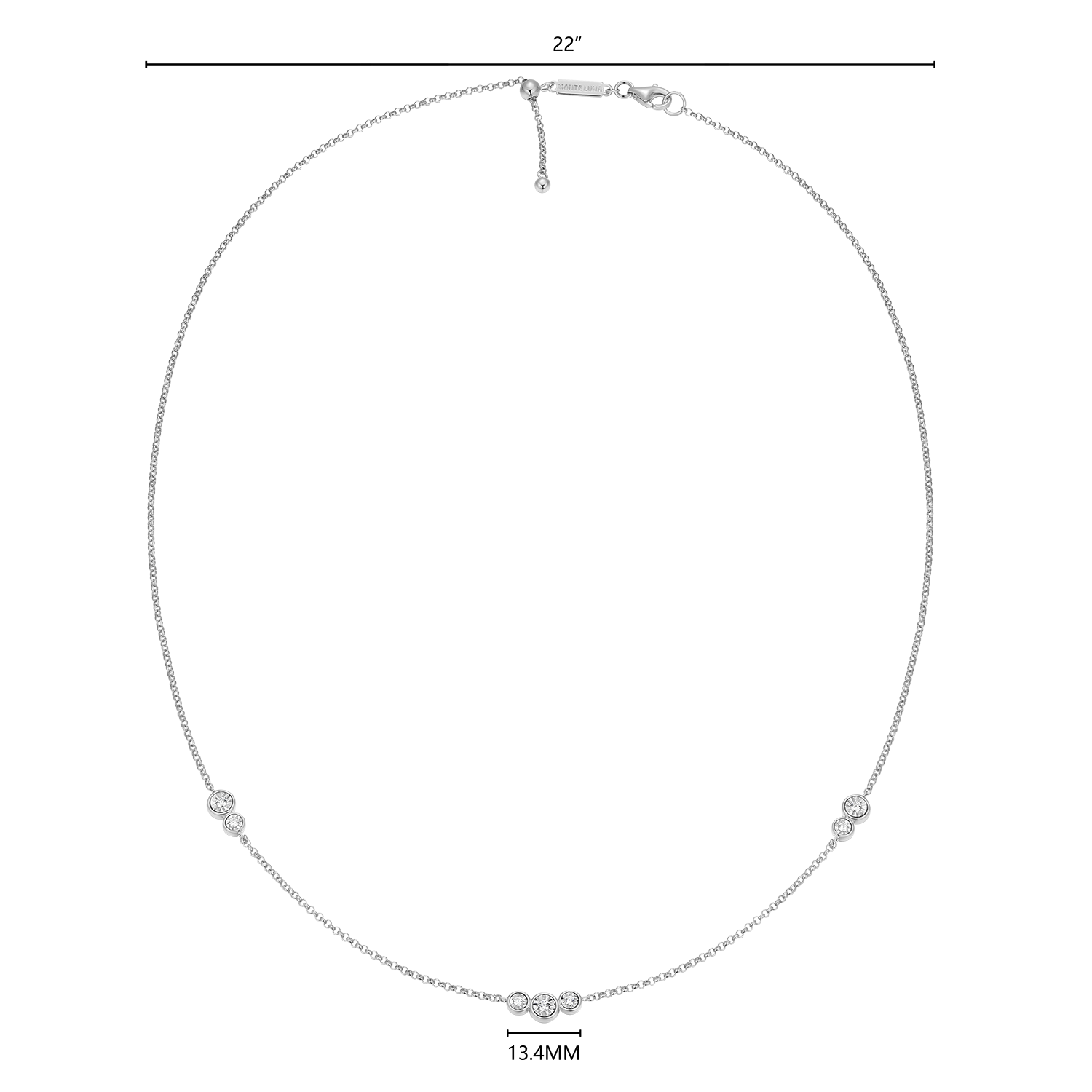 Trio Bezel-Set Lab-Created Diamond Station Bolo Necklace in Rhodium-Plated Sterling Silver | M by Monte Luna