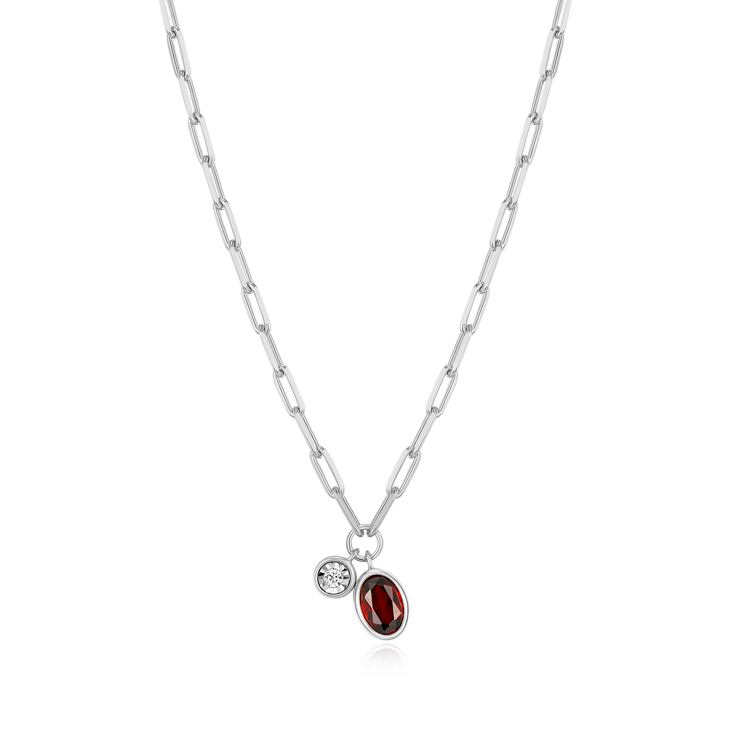 January Birthstone Genuine Garnet & Lab-Created Diamond Mini Paperclip Necklace in Rhodium-Plated Sterling Silver | M by Monte Luna