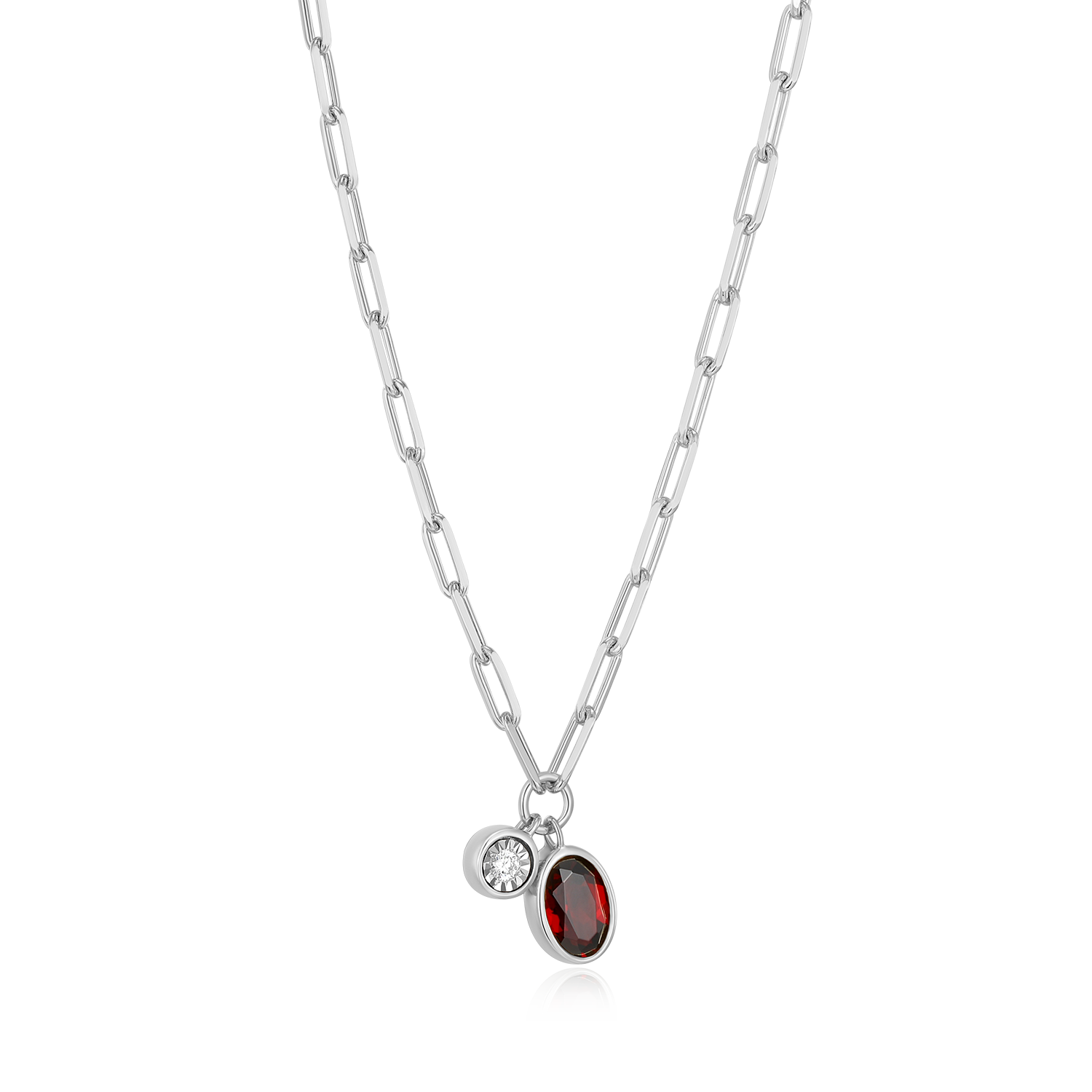 January Birthstone Genuine Garnet & Lab-Created Diamond Mini Paperclip Necklace in Rhodium-Plated Sterling Silver | M by Monte Luna