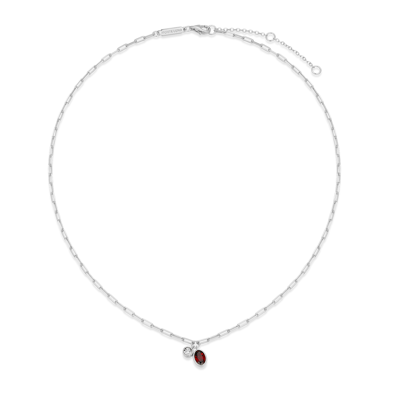 January Birthstone Genuine Garnet & Lab-Created Diamond Mini Paperclip Necklace in Rhodium-Plated Sterling Silver | M by Monte Luna