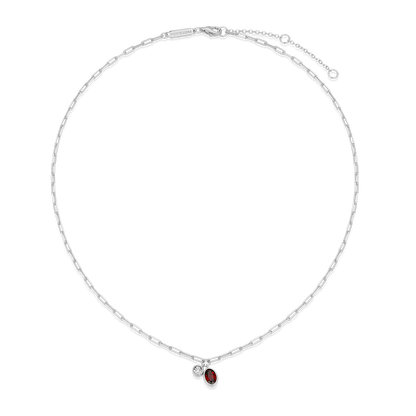 January Birthstone Genuine Garnet & Lab-Created Diamond Mini Paperclip Necklace in Rhodium-Plated Sterling Silver | M by Monte Luna