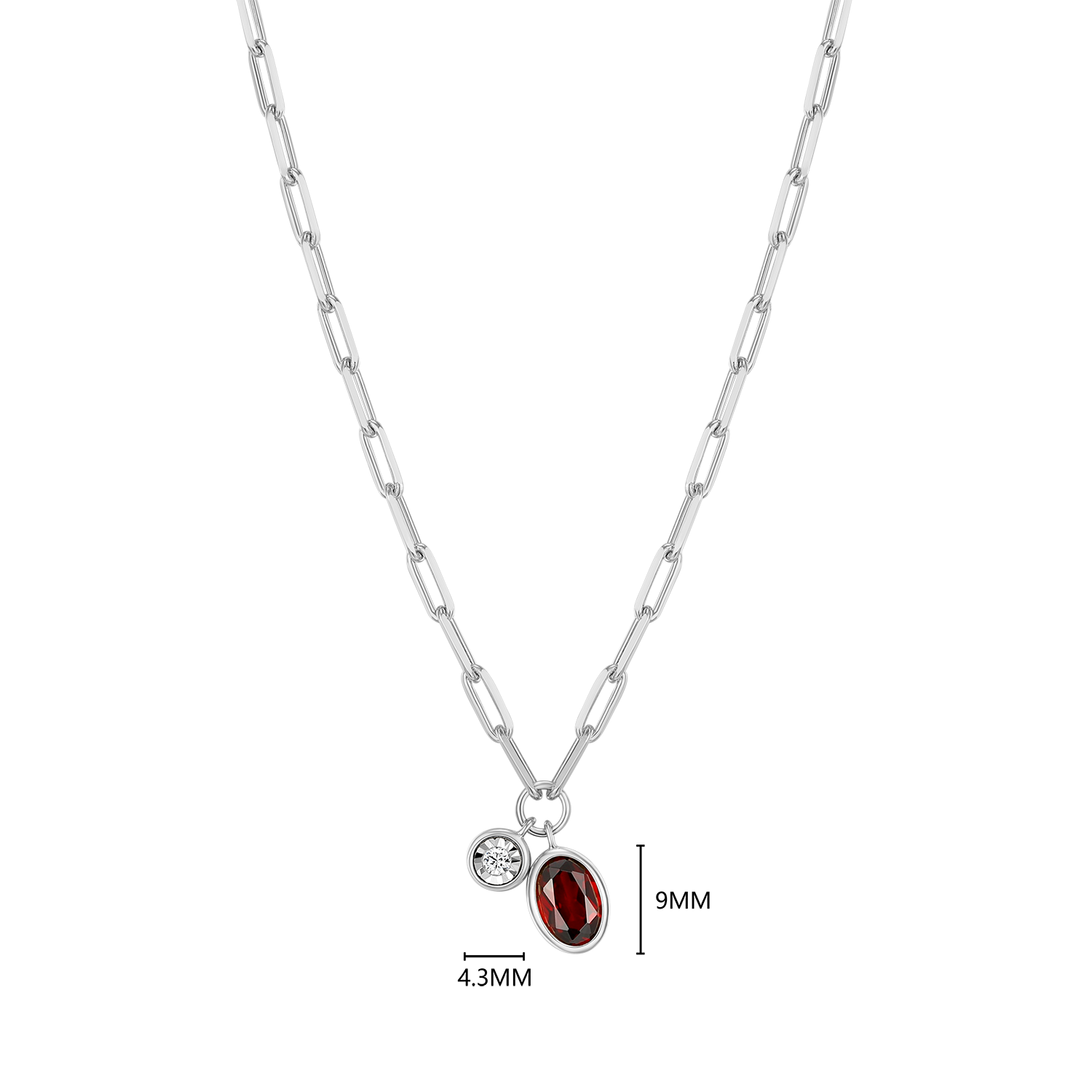 January Birthstone Genuine Garnet & Lab-Created Diamond Mini Paperclip Necklace in Rhodium-Plated Sterling Silver | M by Monte Luna