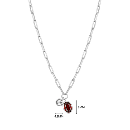 January Birthstone Genuine Garnet & Lab-Created Diamond Mini Paperclip Necklace in Rhodium-Plated Sterling Silver | M by Monte Luna