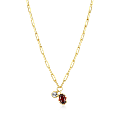 January Birthstone Genuine Garnet & Lab-Created Diamond Mini Paperclip Necklace in 14K Yellow Gold-Plated Sterling Silver | M by Monte Luna