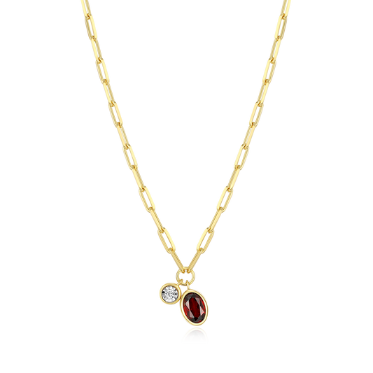 January Birthstone Genuine Garnet & Lab-Created Diamond Mini Paperclip Necklace in 14K Yellow Gold-Plated Sterling Silver | M by Monte Luna