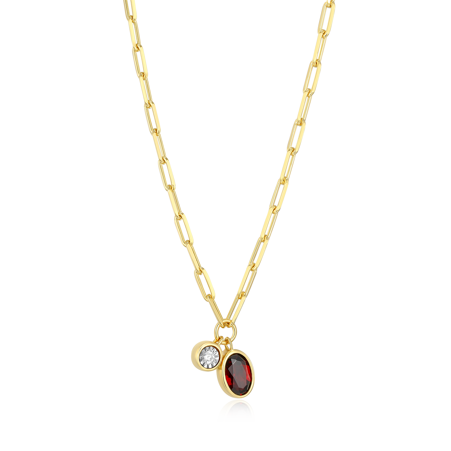 January Birthstone Genuine Garnet & Lab-Created Diamond Mini Paperclip Necklace in 14K Yellow Gold-Plated Sterling Silver | M by Monte Luna