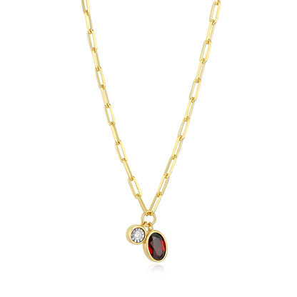 January Birthstone Genuine Garnet & Lab-Created Diamond Mini Paperclip Necklace in 14K Yellow Gold-Plated Sterling Silver | M by Monte Luna