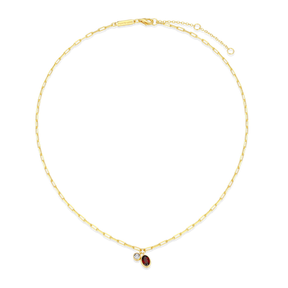 January Birthstone Genuine Garnet & Lab-Created Diamond Mini Paperclip Necklace in 14K Yellow Gold-Plated Sterling Silver | M by Monte Luna