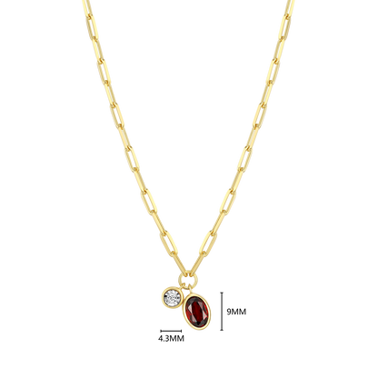 January Birthstone Genuine Garnet & Lab-Created Diamond Mini Paperclip Necklace in 14K Yellow Gold-Plated Sterling Silver | M by Monte Luna