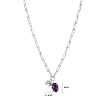 February Birthstone Genuine Amethyst & Lab-Created Diamond Mini Paperclip Necklace in Rhodium-Plated Sterling Silver | M by Monte Luna