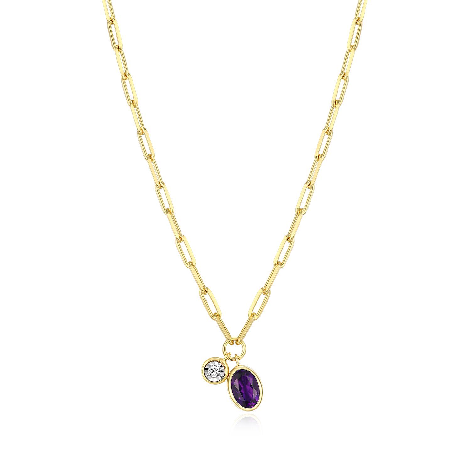 February Birthstone Genuine Amethyst & Lab-Created Diamond Mini Paperclip Necklace in 14K Yellow Gold-Plated Sterling Silver | M by Monte Luna