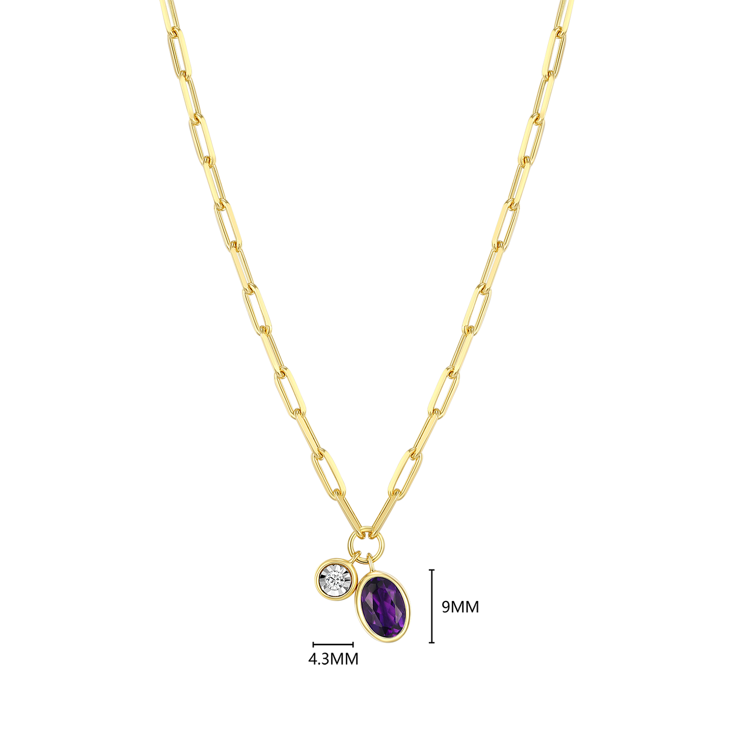 February Birthstone Genuine Amethyst & Lab-Created Diamond Mini Paperclip Necklace in 14K Yellow Gold-Plated Sterling Silver | M by Monte Luna