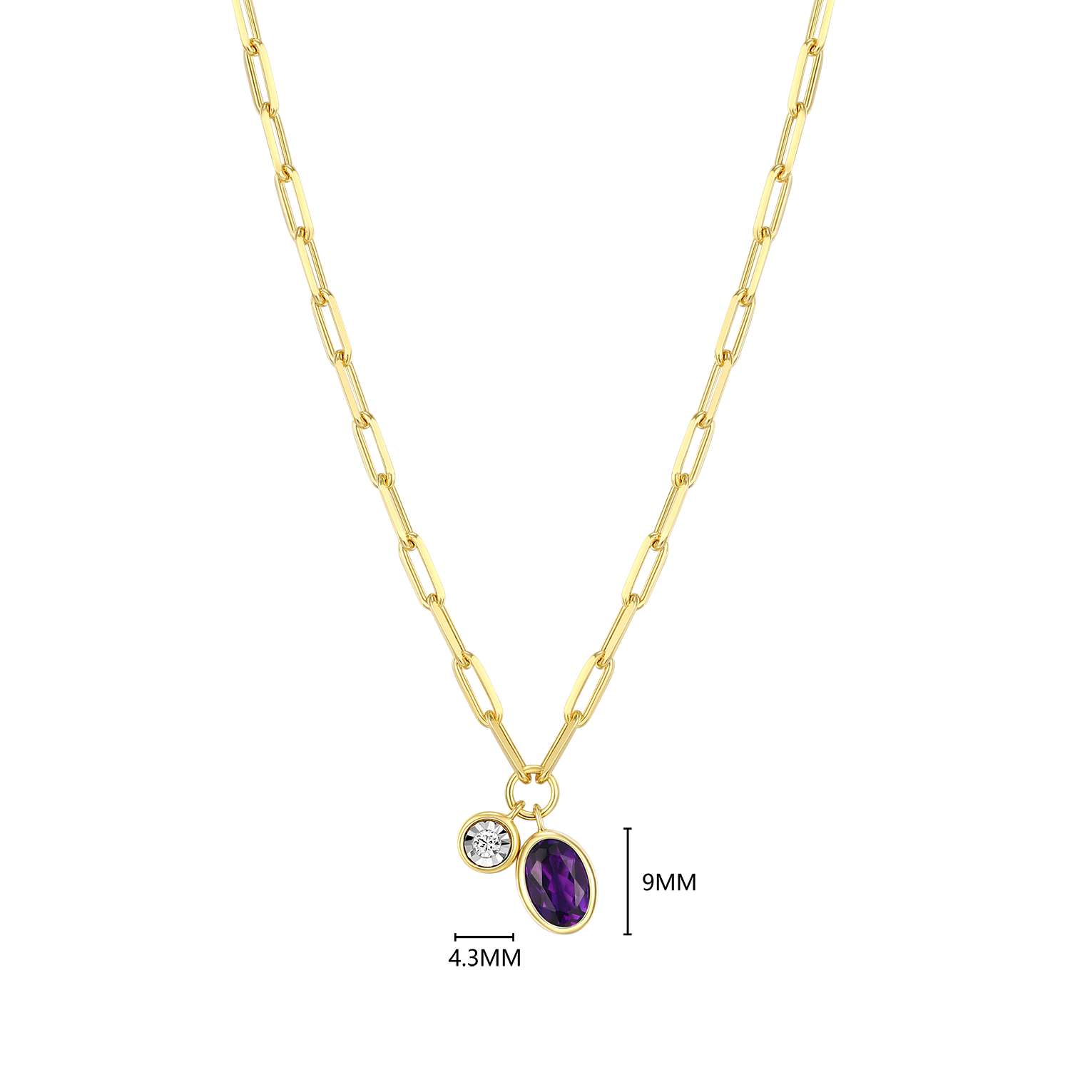 February Birthstone Genuine Amethyst & Lab-Created Diamond Mini Paperclip Necklace in 14K Yellow Gold-Plated Sterling Silver | M by Monte Luna