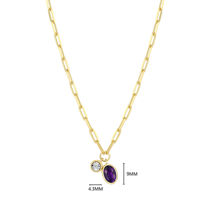 February Birthstone Genuine Amethyst & Lab-Created Diamond Mini Paperclip Necklace in 14K Yellow Gold-Plated Sterling Silver | M by Monte Luna