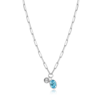 December Birthstone Genuine Blue Topaz & Lab-Created Diamond Mini Paperclip Necklace in Rhodium-Plated Sterling Silver | M by Monte Luna