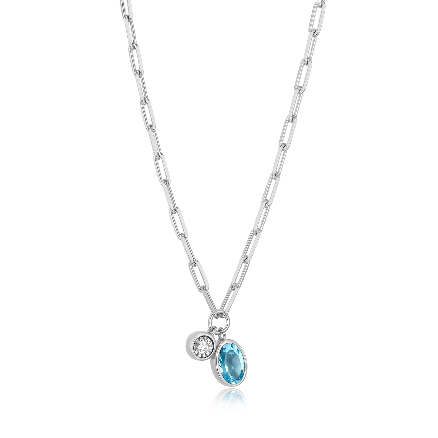 December Birthstone Genuine Blue Topaz & Lab-Created Diamond Mini Paperclip Necklace in Rhodium-Plated Sterling Silver | M by Monte Luna