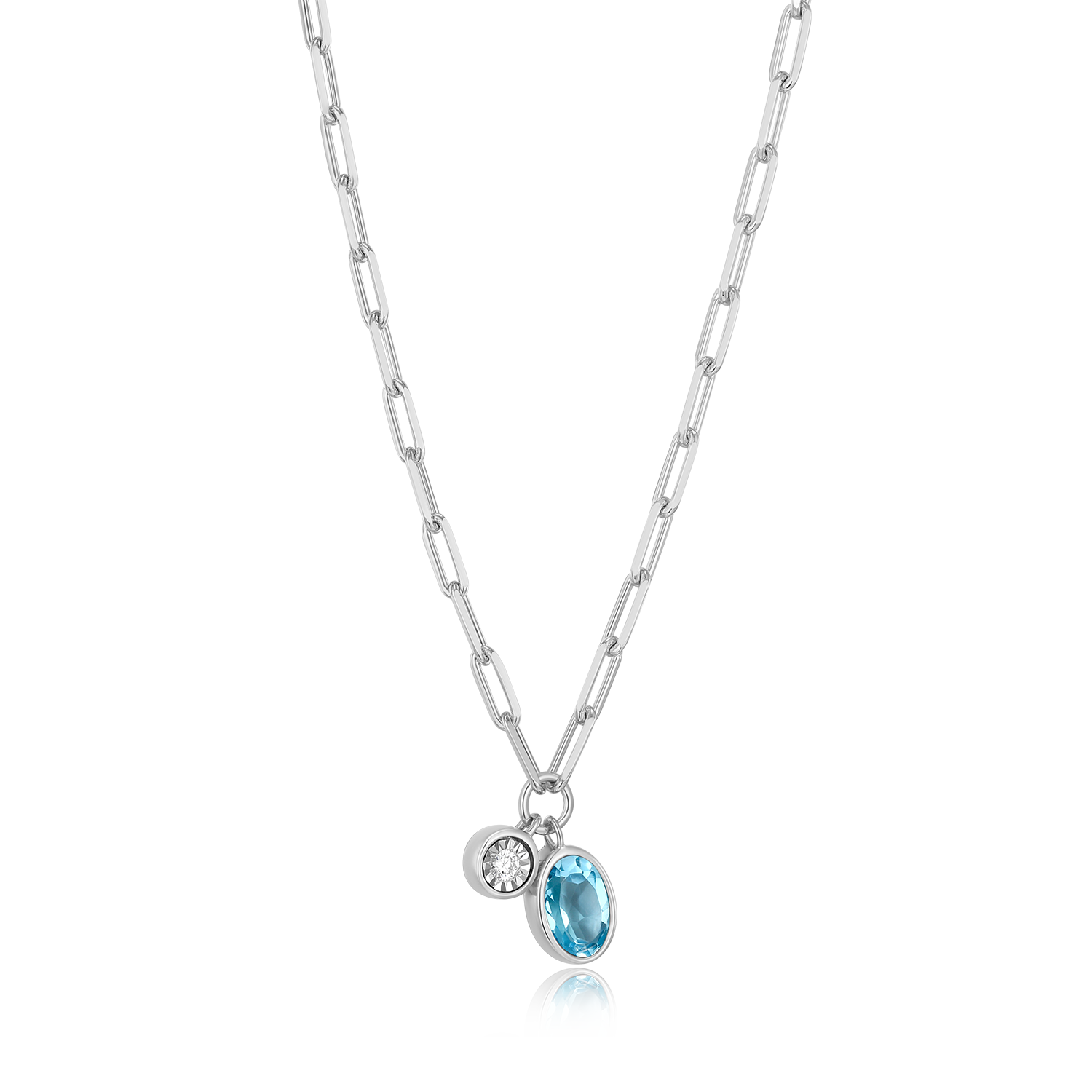 December Birthstone Genuine Blue Topaz & Lab-Created Diamond Mini Paperclip Necklace in Rhodium-Plated Sterling Silver | M by Monte Luna