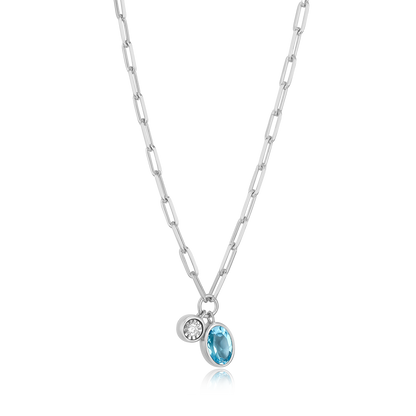 December Birthstone Genuine Blue Topaz & Lab-Created Diamond Mini Paperclip Necklace in Rhodium-Plated Sterling Silver | M by Monte Luna