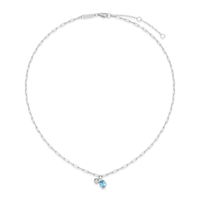 December Birthstone Genuine Blue Topaz & Lab-Created Diamond Mini Paperclip Necklace in Rhodium-Plated Sterling Silver | M by Monte Luna