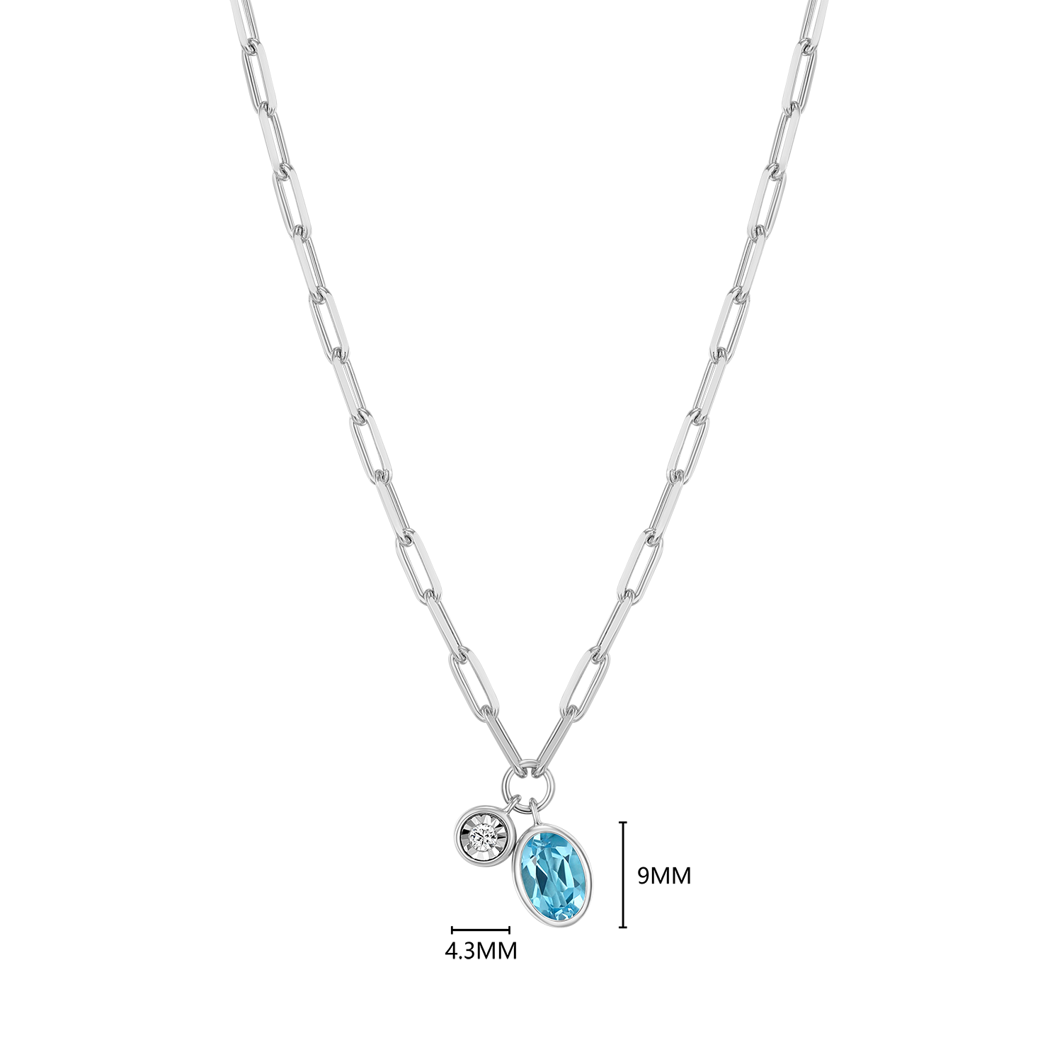 December Birthstone Genuine Blue Topaz & Lab-Created Diamond Mini Paperclip Necklace in Rhodium-Plated Sterling Silver | M by Monte Luna
