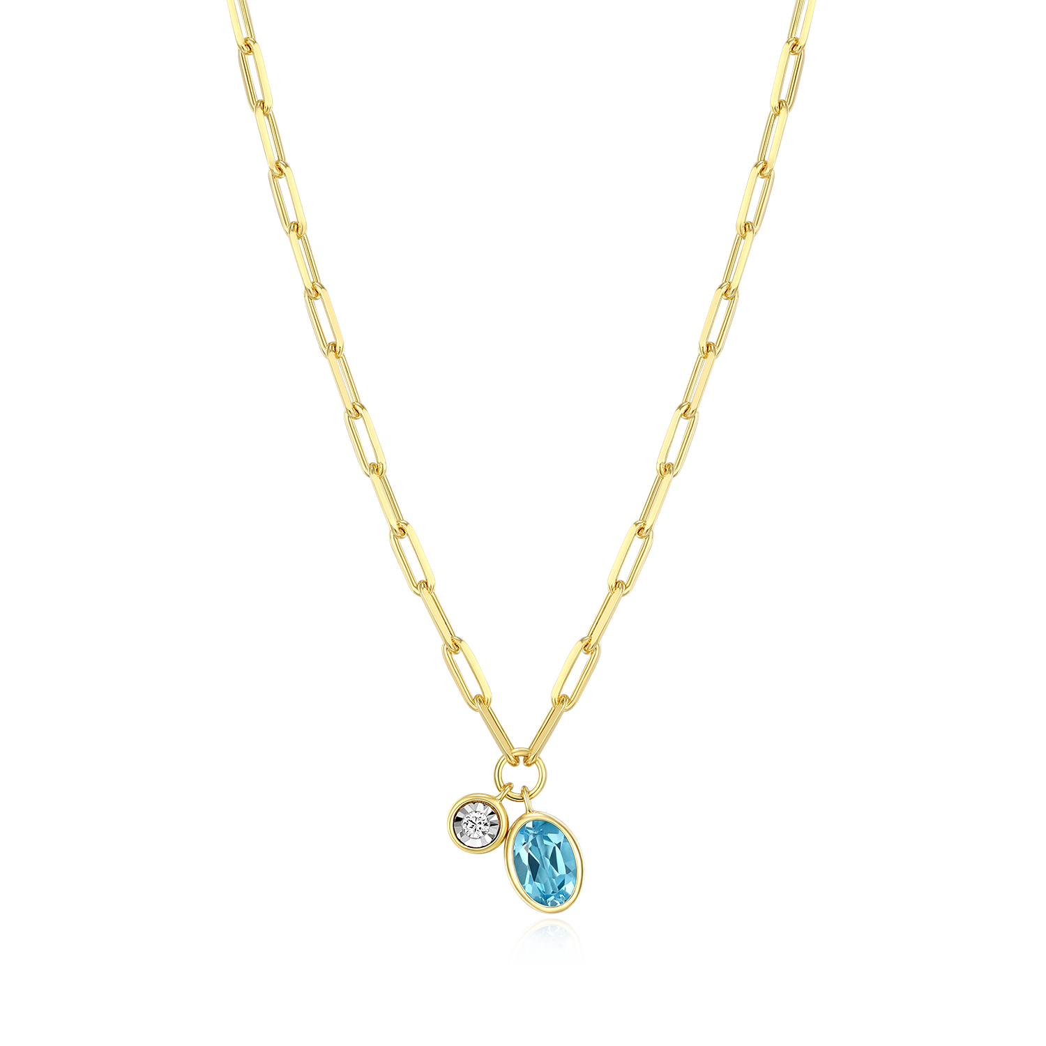 December Birthstone Genuine Blue Topaz & Lab-Created Diamond Mini Paperclip Necklace in 14K Yellow Gold-Plated Sterling Silver | M by Monte Luna