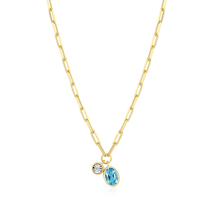 December Birthstone Genuine Blue Topaz & Lab-Created Diamond Mini Paperclip Necklace in 14K Yellow Gold-Plated Sterling Silver | M by Monte Luna
