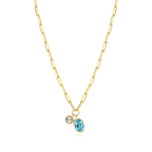 December Birthstone Genuine Blue Topaz & Lab-Created Diamond Mini Paperclip Necklace in 14K Yellow Gold-Plated Sterling Silver | M by Monte Luna