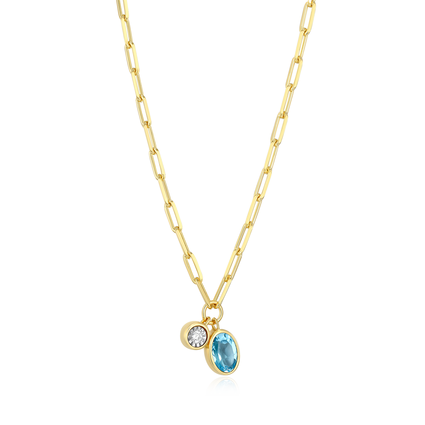 December Birthstone Genuine Blue Topaz & Lab-Created Diamond Mini Paperclip Necklace in 14K Yellow Gold-Plated Sterling Silver | M by Monte Luna