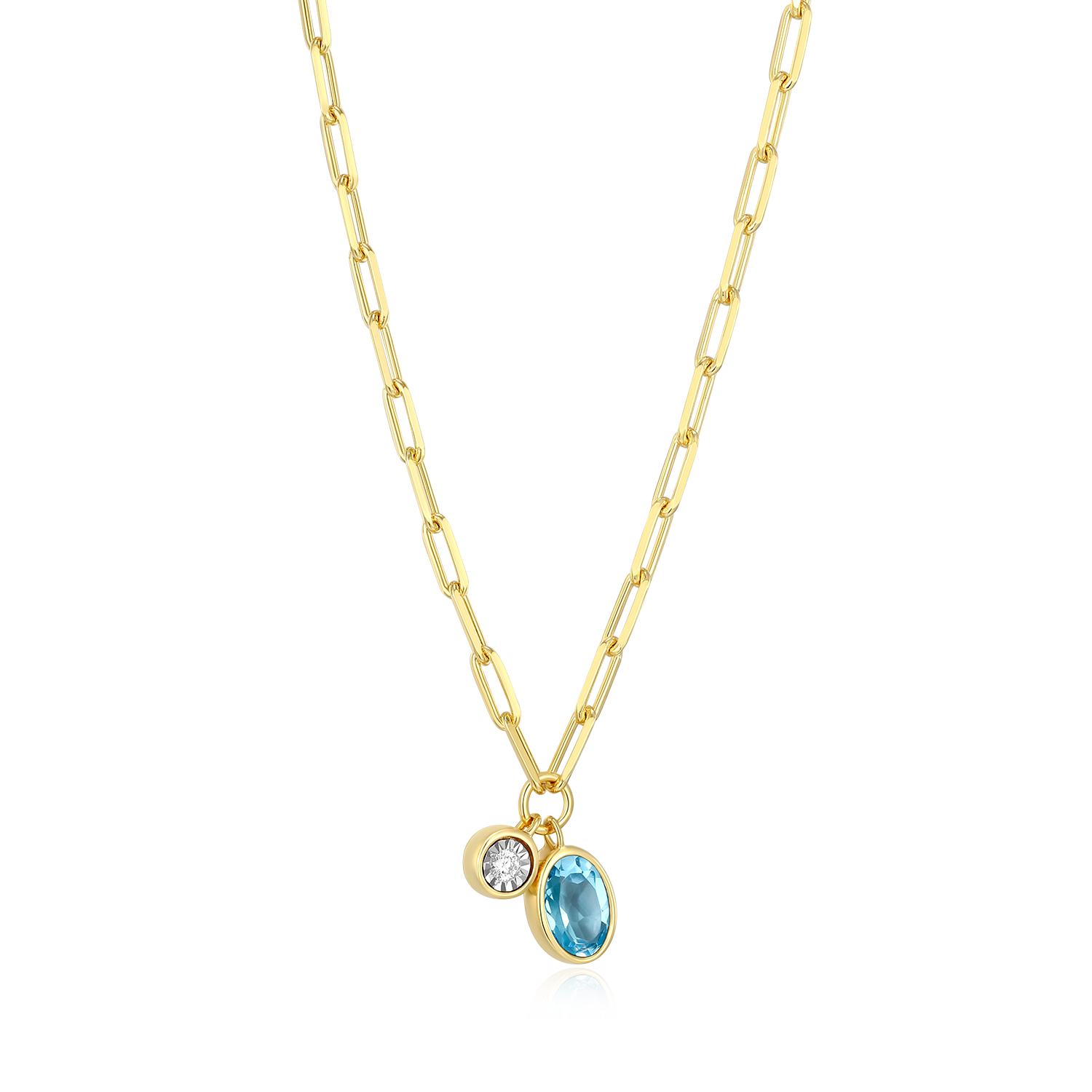 December Birthstone Genuine Blue Topaz & Lab-Created Diamond Mini Paperclip Necklace in 14K Yellow Gold-Plated Sterling Silver | M by Monte Luna