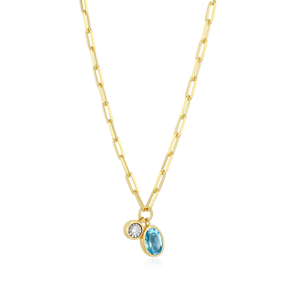 December Birthstone Genuine Blue Topaz & Lab-Created Diamond Mini Paperclip Necklace in 14K Yellow Gold-Plated Sterling Silver | M by Monte Luna