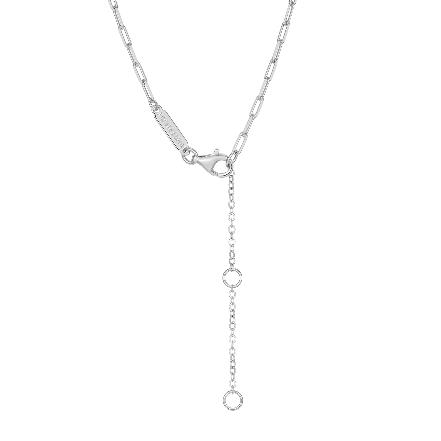 September Birthstone Lab-Created Sapphire & Lab-Created Diamond Mini Paperclip Necklace in Rhodium-Plated Sterling Silver | M by Monte Luna