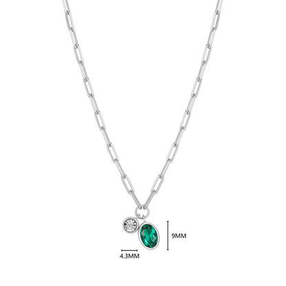 May Birthstone Lab-Created Emerald & Lab-Created Diamond Mini Paperclip Necklace in Rhodium-Plated Sterling Silver | M by Monte Luna