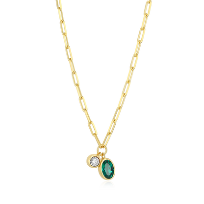 May Birthstone Lab-Created Emerald & Lab-Created Diamond Mini Paperclip Necklace in 14K Yellow Gold-Plated Sterling Silver | M by Monte Luna