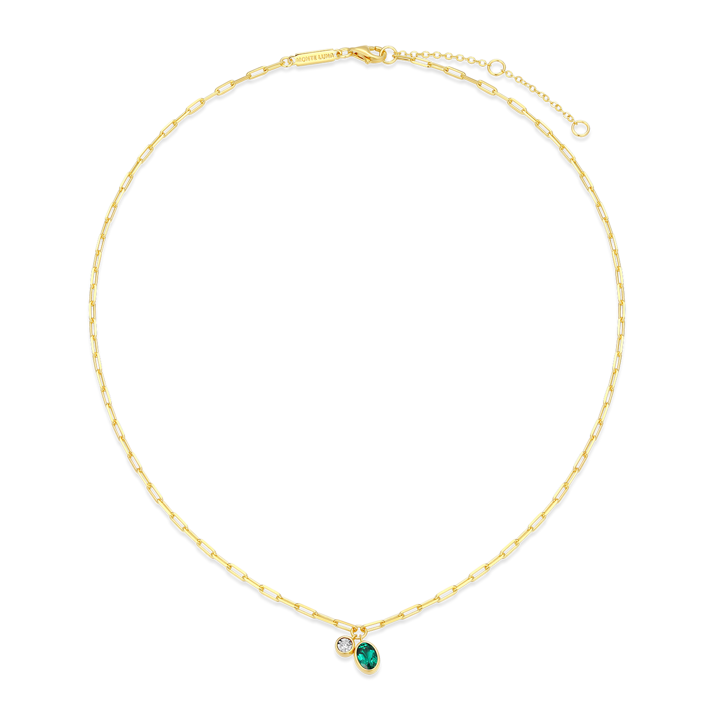 May Birthstone Lab-Created Emerald & Lab-Created Diamond Mini Paperclip Necklace in 14K Yellow Gold-Plated Sterling Silver | M by Monte Luna