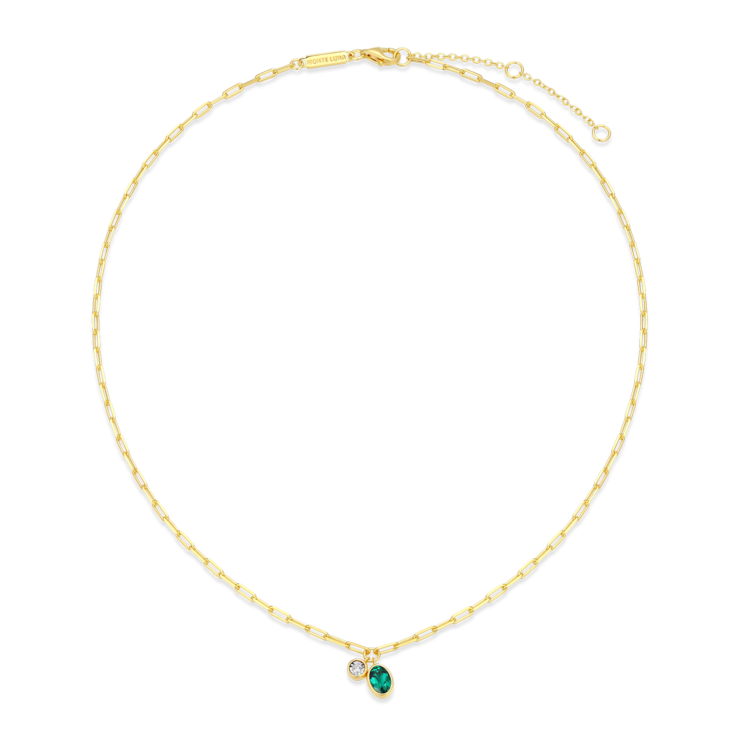 May Birthstone Lab-Created Emerald & Lab-Created Diamond Mini Paperclip Necklace in 14K Yellow Gold-Plated Sterling Silver | M by Monte Luna