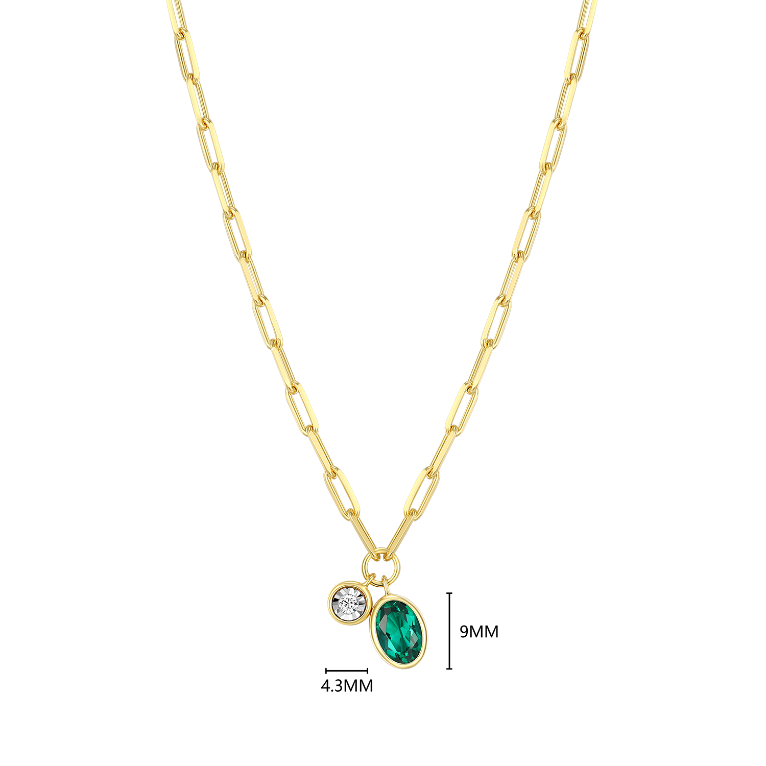 May Birthstone Lab-Created Emerald & Lab-Created Diamond Mini Paperclip Necklace in 14K Yellow Gold-Plated Sterling Silver | M by Monte Luna