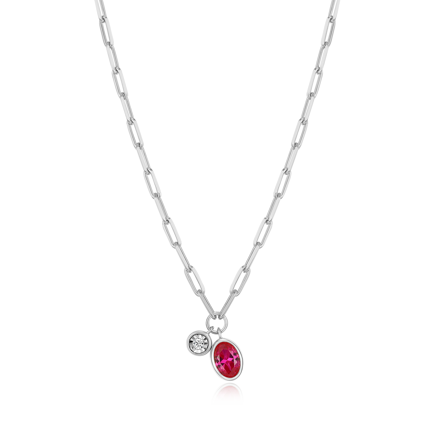 July Birthstone Lab-Created Ruby & Lab-Created Diamond Mini Paperclip Necklace in Rhodium-Plated Sterling Silver | M by Monte Luna
