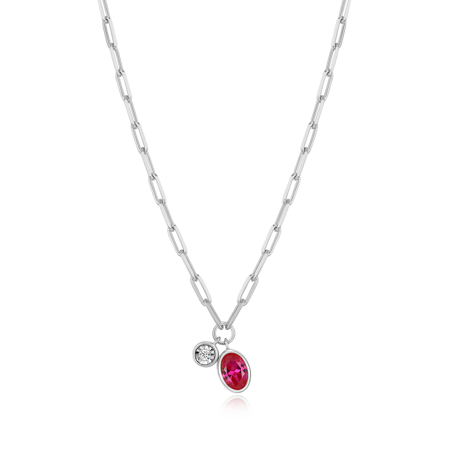 July Birthstone Lab-Created Ruby & Lab-Created Diamond Mini Paperclip Necklace in Rhodium-Plated Sterling Silver | M by Monte Luna