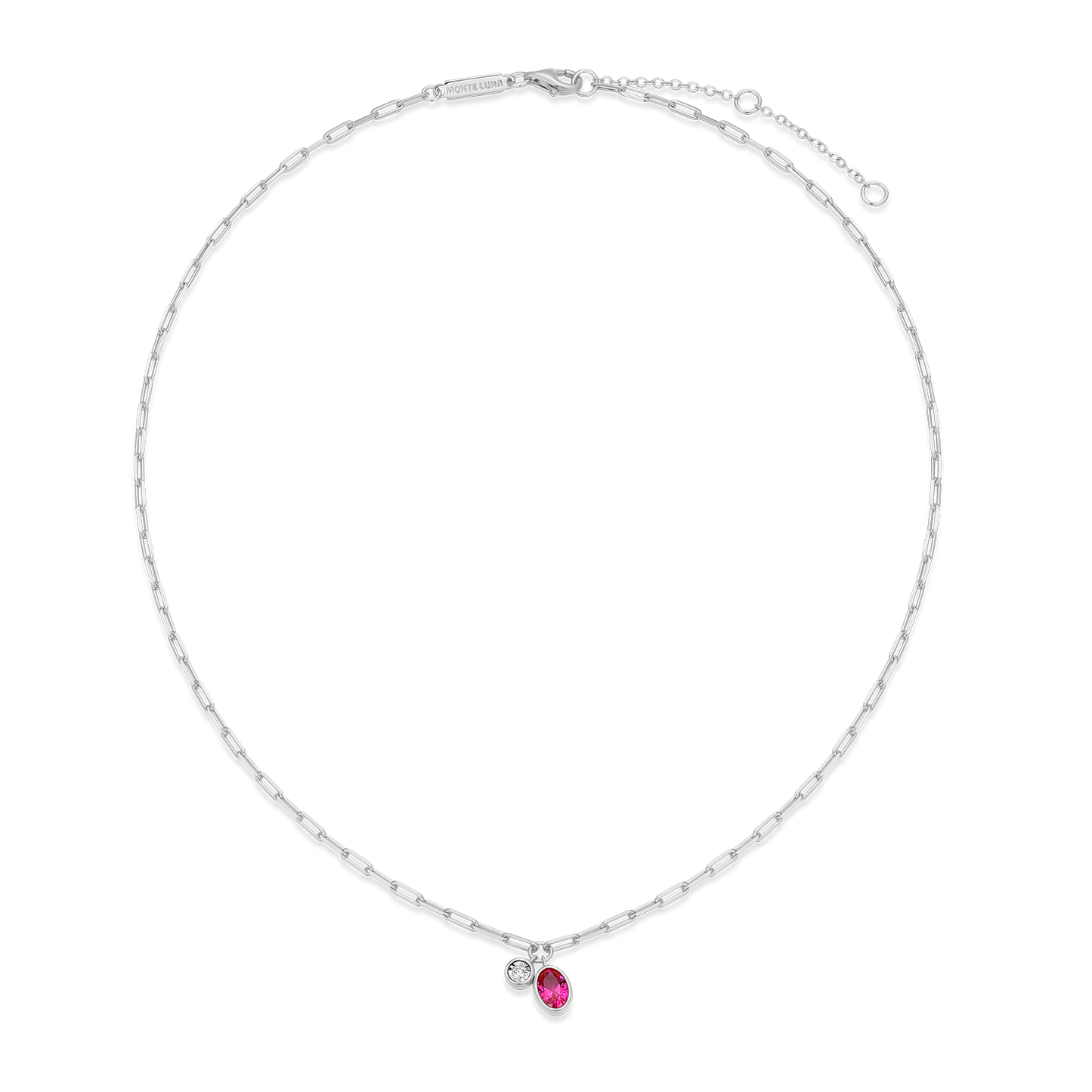 July Birthstone Lab-Created Ruby & Lab-Created Diamond Mini Paperclip Necklace in Rhodium-Plated Sterling Silver | M by Monte Luna