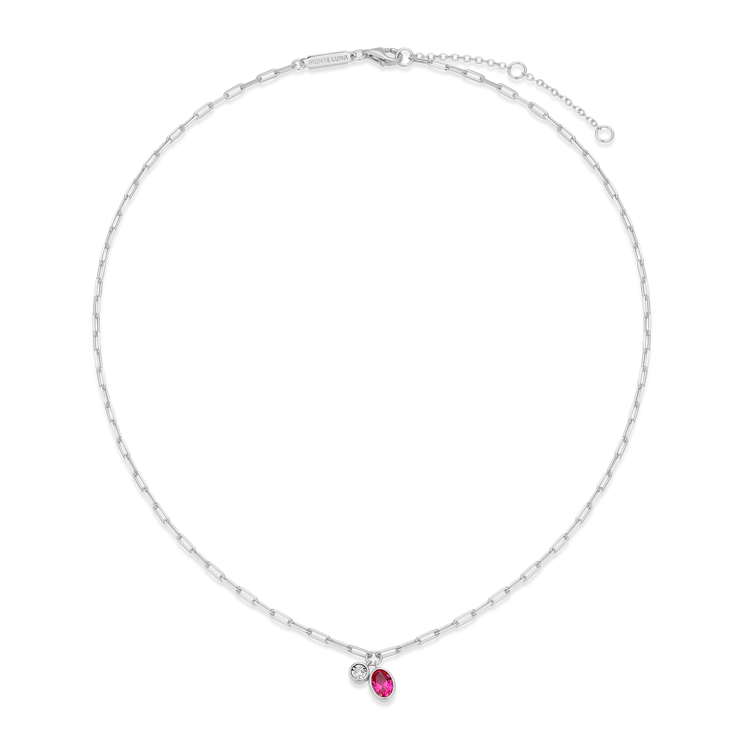 July Birthstone Lab-Created Ruby & Lab-Created Diamond Mini Paperclip Necklace in Rhodium-Plated Sterling Silver | M by Monte Luna